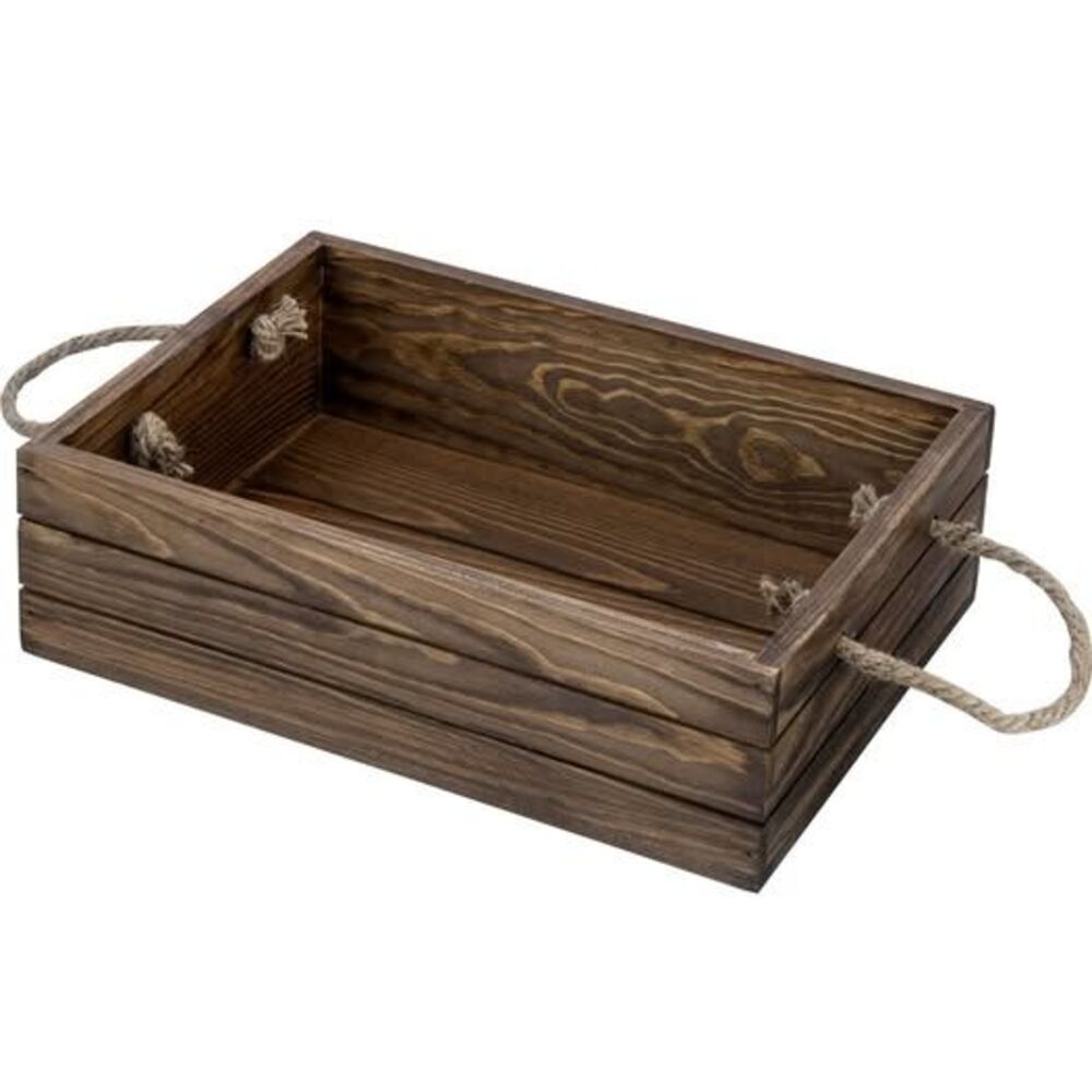 MyGift 13" Rustic Brown Wood Decorative Storage Organizer Bin with Rope Handles